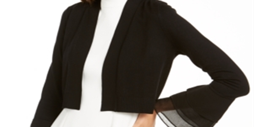 Cardigan feminino Calvin Klein Crop Cardigan suéter preto tamanho grande