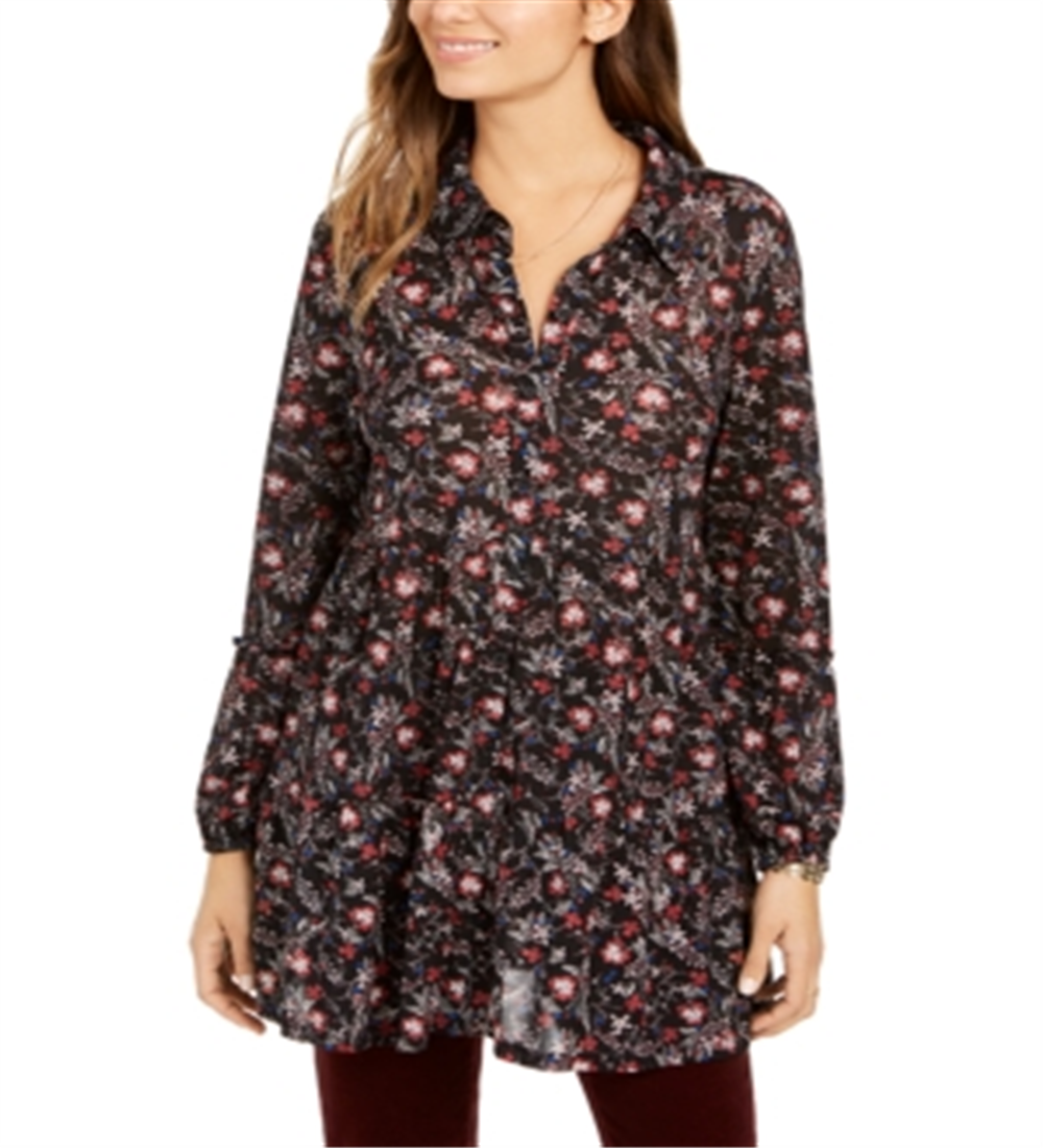 Camisa feminina com estampa floral e camadas Style &amp; Co, preta, tamanho pequeno
