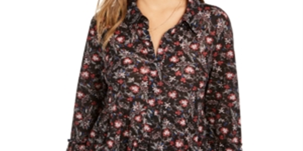 Camisa feminina com estampa floral e camadas Style &amp; Co, preta, tamanho pequeno