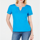Camiseta feminina turquesa de manga curta e decote em V, tamanho XX-G, azul