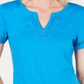 Camiseta feminina turquesa de manga curta e decote em V, tamanho XX-G, azul