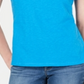 Camiseta feminina turquesa de manga curta e decote em V, tamanho XX-G, azul
