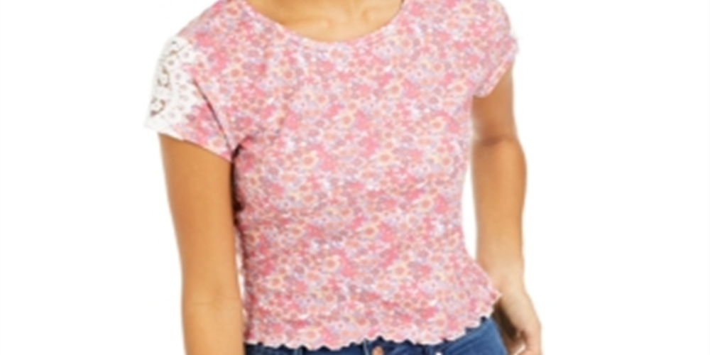 Top com acabamento em renda Self Esteem Junior's rosa tamanho XS