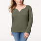 Blusa feminina Karen Scott lisa de manga comprida com botões, verde, tamanho P