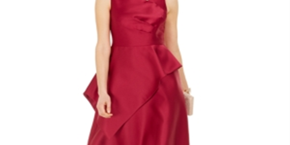 Vestido formal feminino Adrianna Papell, liso, sem mangas, decote em V, comprimento até o joelho, tamanho 10, vermelho