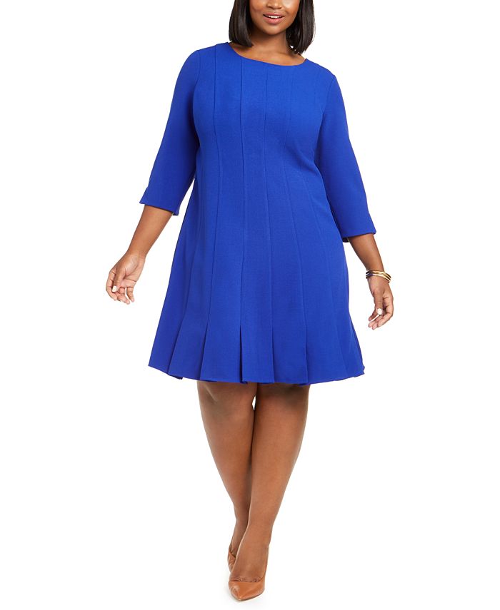 Vestido plissado plus size feminino Jessica Howard, azul, tamanho 14W