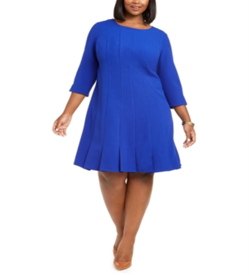 Vestido plissado plus size feminino Jessica Howard, azul, tamanho 14W