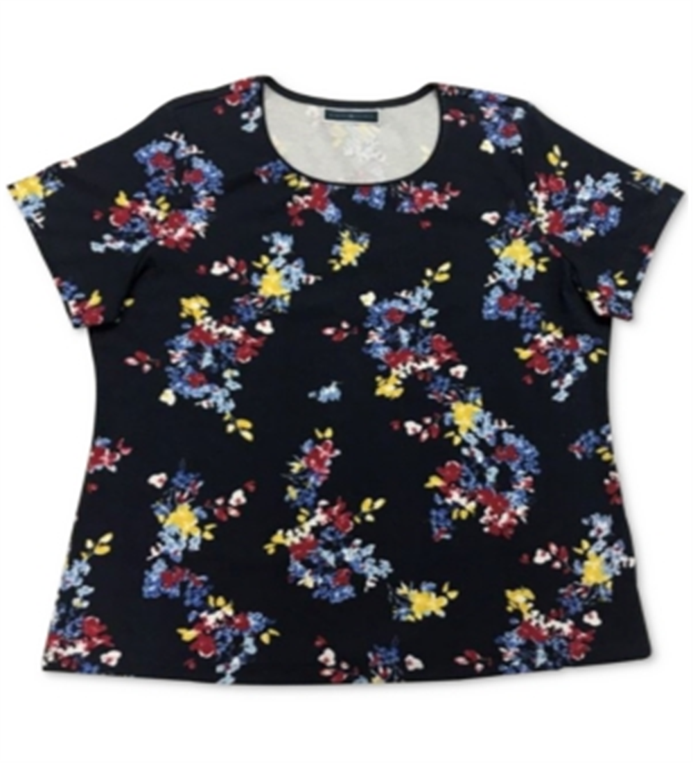 Blusa feminina Karen Scott com estampa decote redondo, azul, tamanho médio