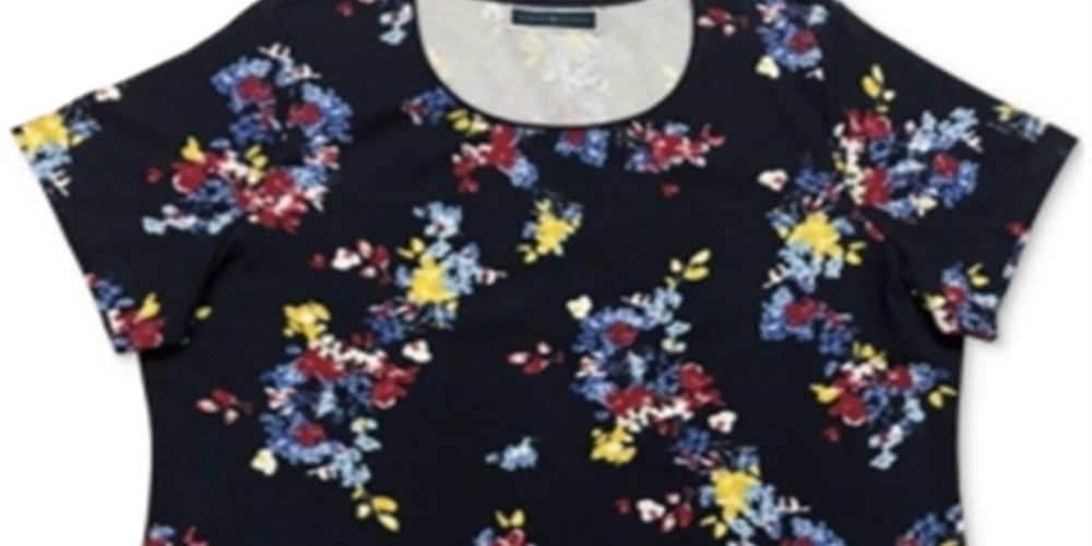 Blusa feminina Karen Scott com estampa decote redondo, azul, tamanho médio