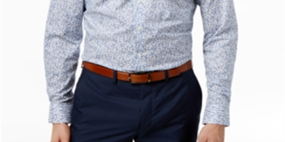 Camisa social masculina Bar III com gola floral e corte slim, azul, tamanho 15x32x33
