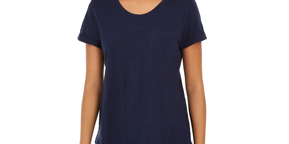Camiseta feminina de algodão com gola redonda Style &amp; Co, azul-marinho, tamanho XXL