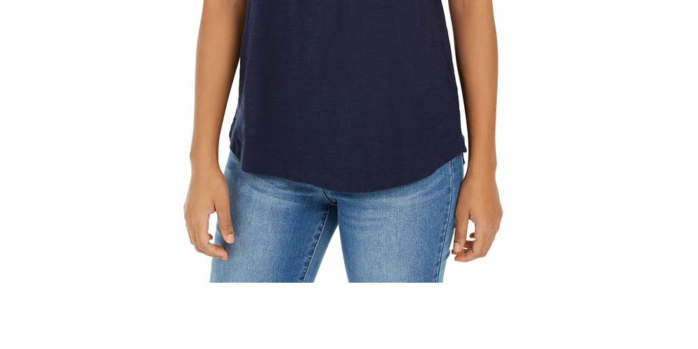 Camiseta feminina de algodão com gola redonda Style &amp; Co, azul-marinho, tamanho XXL
