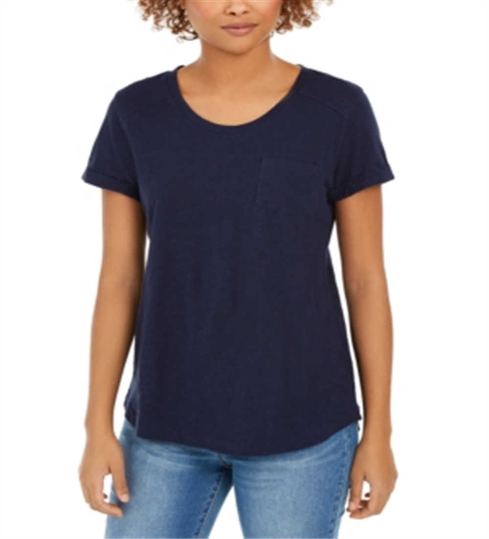 Camiseta feminina de algodão com gola redonda Style &amp; Co, azul-marinho, tamanho XXL