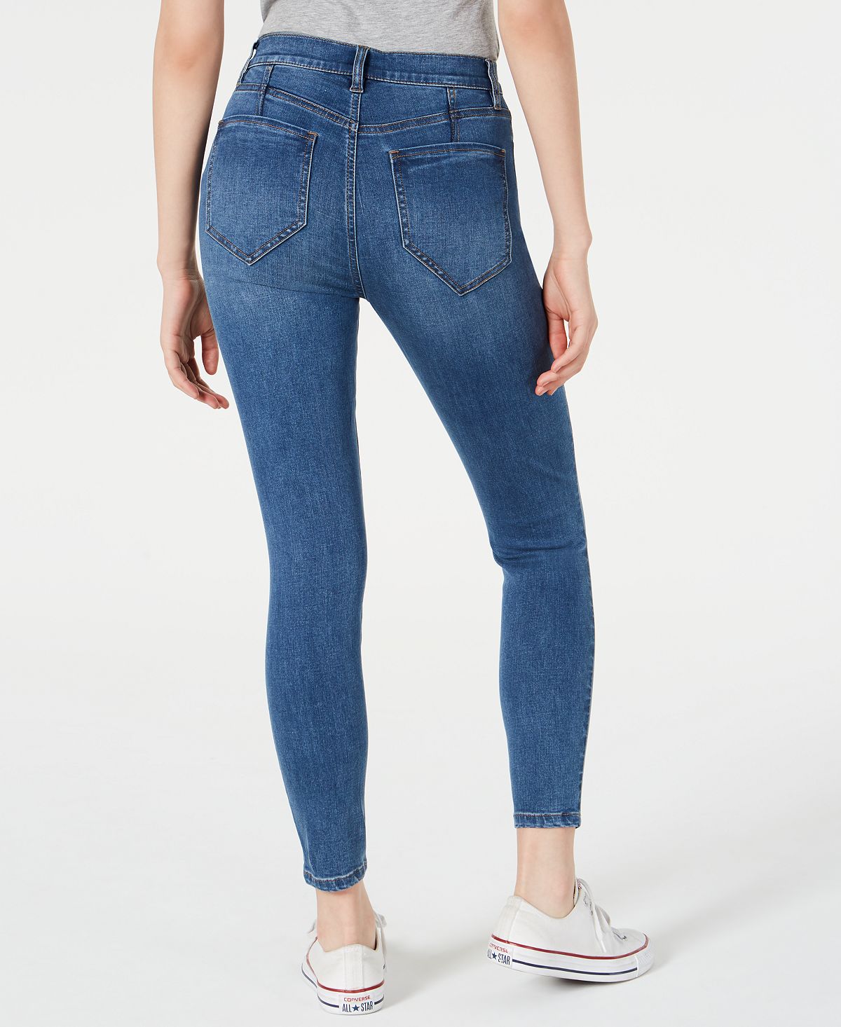 Calça jeans skinny feminina rosa celebridade, curvada, cintura alta, destruída, azul, tamanho 9