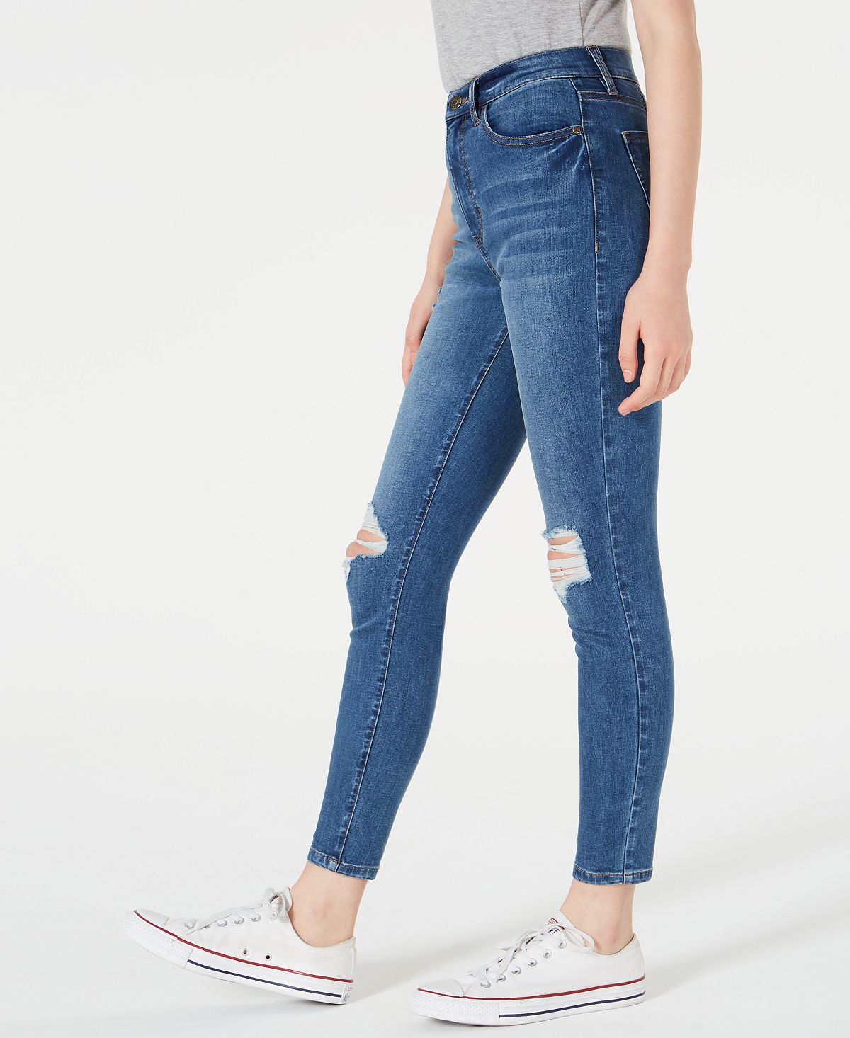 Calça jeans skinny feminina rosa celebridade, curvada, cintura alta, destruída, azul, tamanho 9
