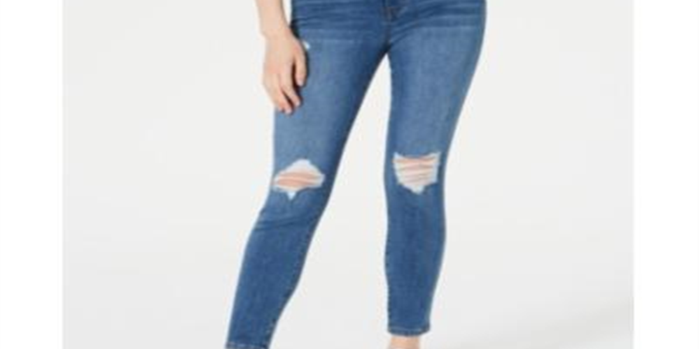 Calça jeans skinny feminina rosa celebridade, curvada, cintura alta, destruída, azul, tamanho 9