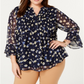 Blusa feminina com babados e estampa em camadas Charter Club, amarela, tamanho 1X