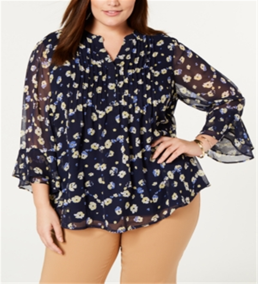 Blusa feminina com babados e estampa em camadas Charter Club, amarela, tamanho 1X
