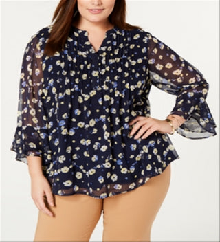 Blusa feminina com babados e estampa em camadas Charter Club, amarela, tamanho 1X