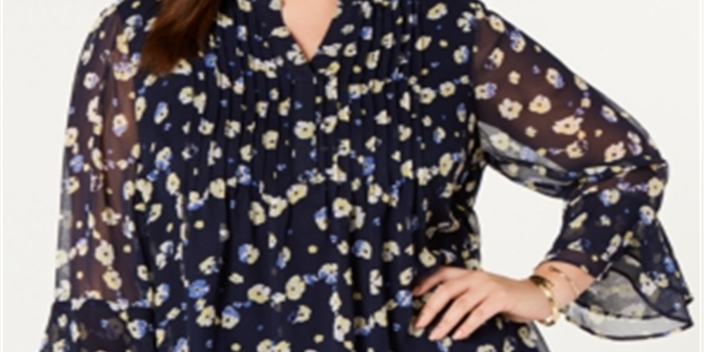 Blusa feminina com babados e estampa em camadas Charter Club, amarela, tamanho 1X