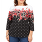 Blusa feminina Karen Scott Emily com estampa de gola canoa, preta, tamanho X-S