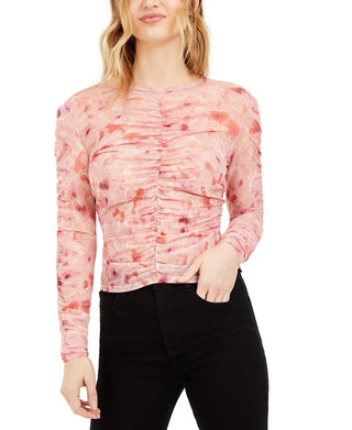 Blusa franzida com estampa floral feminina Bar III, rosa, tamanho 2XL