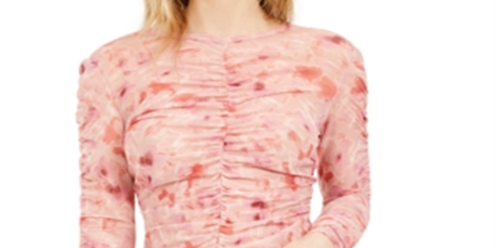 Blusa franzida com estampa floral feminina Bar III, rosa, tamanho 2XL