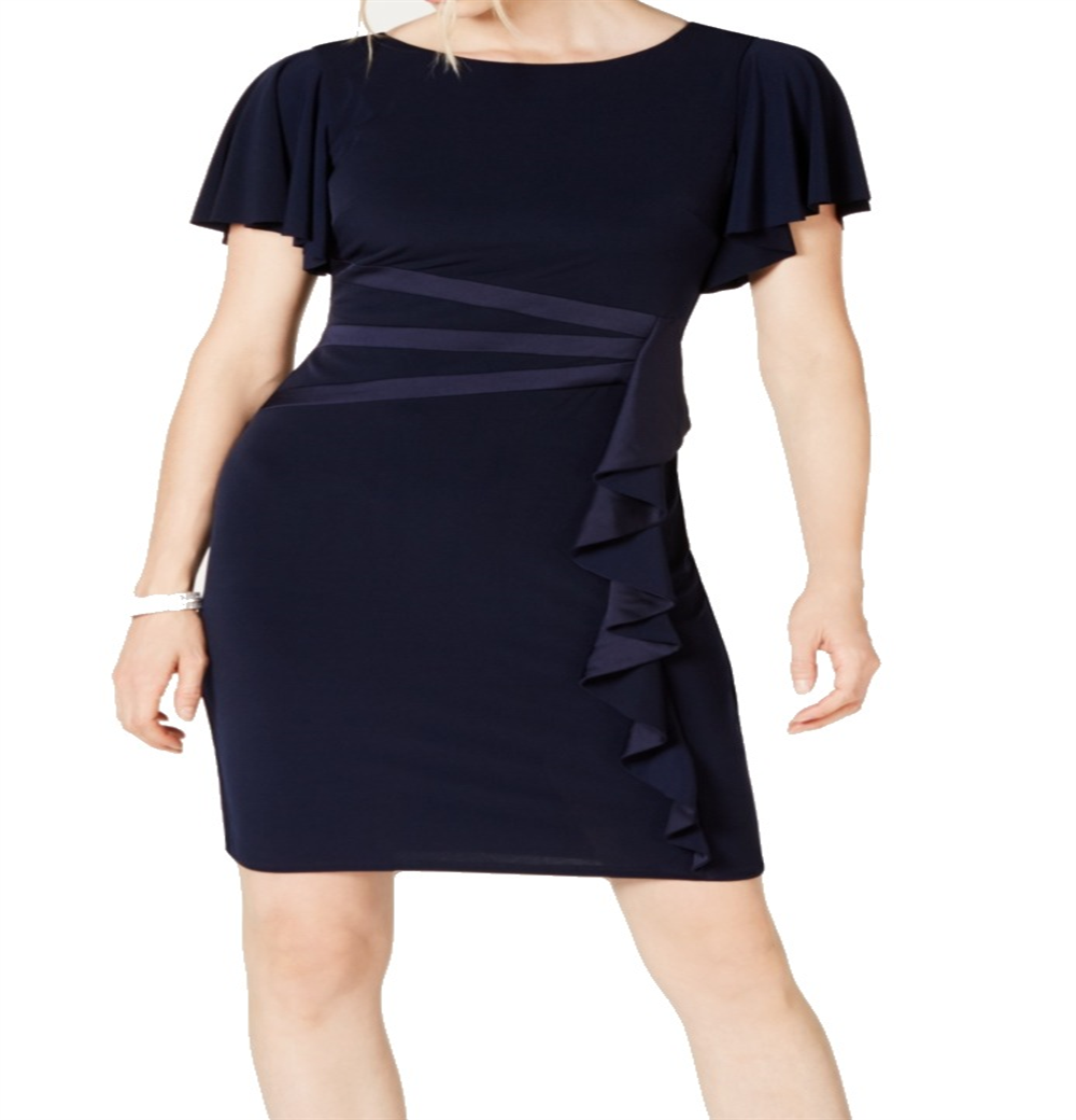 Vestido feminino Jessica Howard com manga borboleta e bainha, azul marinho, tamanho 14