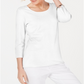 Karen Scott Blusa feminina de algodão com manga 3/4 e decote redondo, branca, tamanho pequeno GG