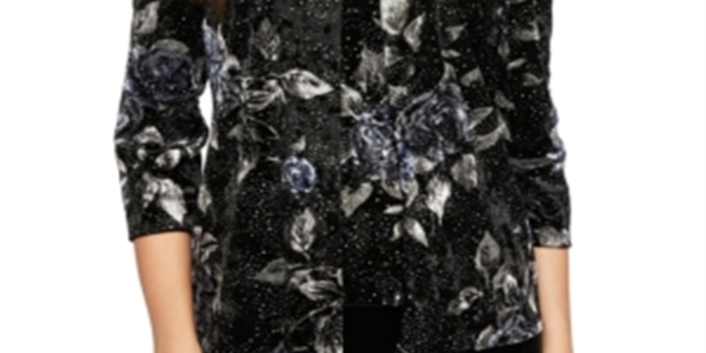 Alex Evenings Blusa de noite feminina texturizada, estampada, manga comprida, gola redonda, preta, tamanho pequeno grande