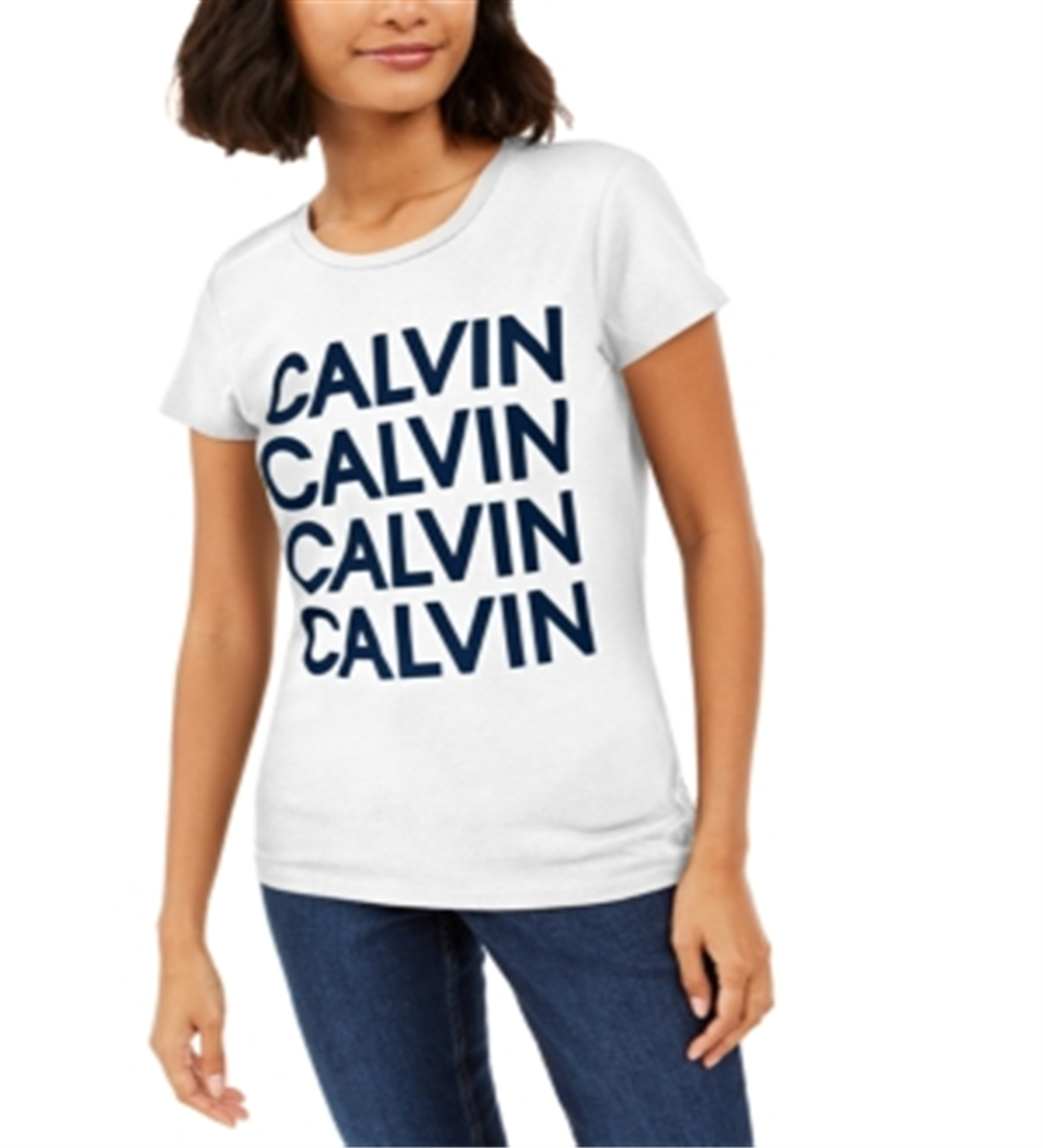 Camiseta Calvin Klein Feminina Flocada com Logo Branco Tamanho X-G