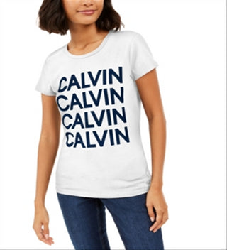 Camiseta Calvin Klein Feminina Flocada com Logo Branco Tamanho X-G