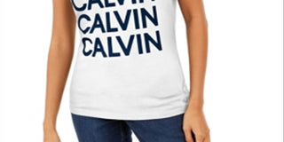 Camiseta Calvin Klein Feminina Flocada com Logo Branco Tamanho X-G