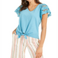 Top feminino com amarração frontal e mangas ilhós estilo &amp; co, azul, tamanho grande