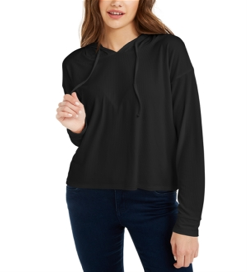 Pulôver com capuz e malha canelada Pink Rose Junior, preto, tamanho médio