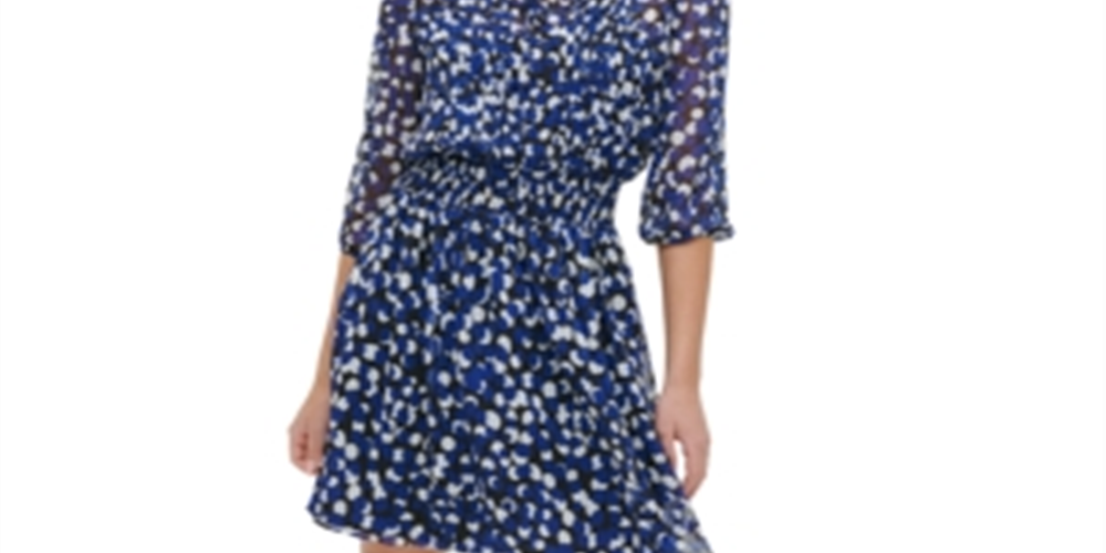 Vestido Tommy Hilfiger Feminino Estampado em Chiffon, Azul, Tamanho 10