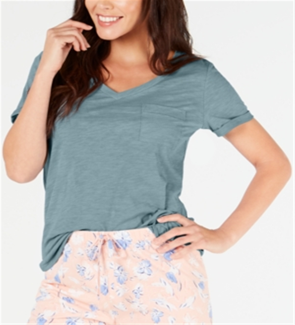 Pijama feminino de malha com gola redonda Charter Club, azul, tamanho GG