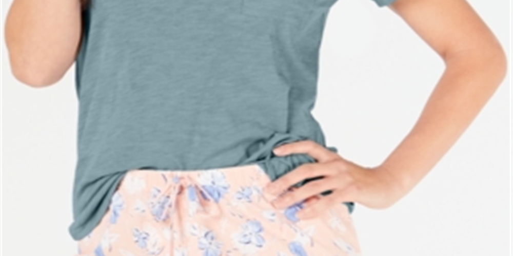 Pijama feminino de malha com gola redonda Charter Club, azul, tamanho GG