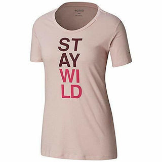 Camiseta Columbia Sportswear Feminina com Bloco de Palavras e Gola Redonda com Slogan Gráfico, Vermelha, Tamanho Médio