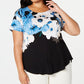 Blusa casual feminina Alfani com decote em joia floral, azul, tamanho 0X