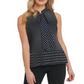 Blusa plissada com estampa de bolinhas e decote redondo DKNY feminina, azul