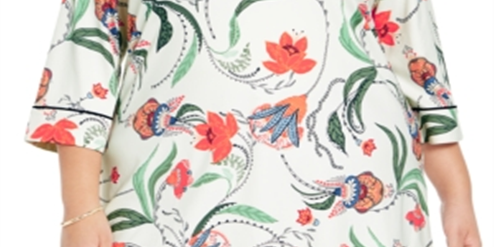 Túnica feminina com estampa floral Charter Club, branca, tamanho -0X