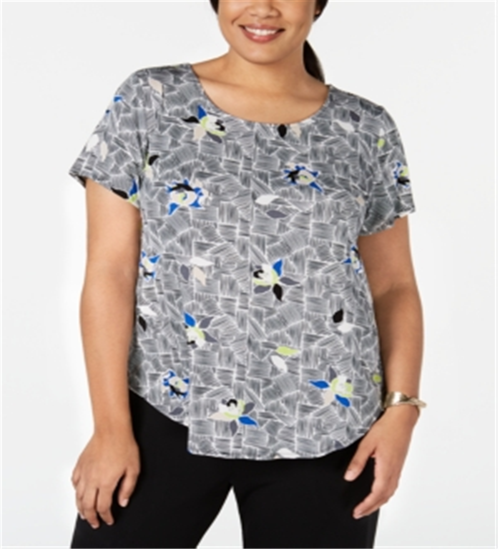 Blusa feminina Alfani Plus com estampa floral, preta, tamanho 0X