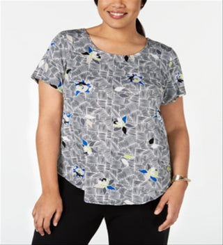 Blusa feminina Alfani Plus com estampa floral, preta, tamanho 0X