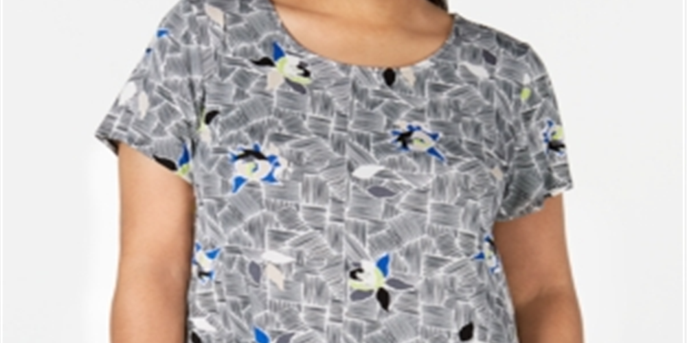 Blusa feminina Alfani Plus com estampa floral, preta, tamanho 0X