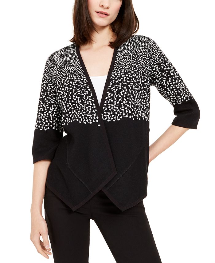 Cardigan feminino Alfani estampado assimétrico com frente aberta, preto, tamanho pequeno