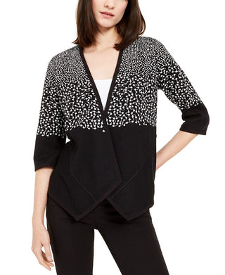 Cardigan feminino Alfani estampado assimétrico com frente aberta, preto, tamanho pequeno