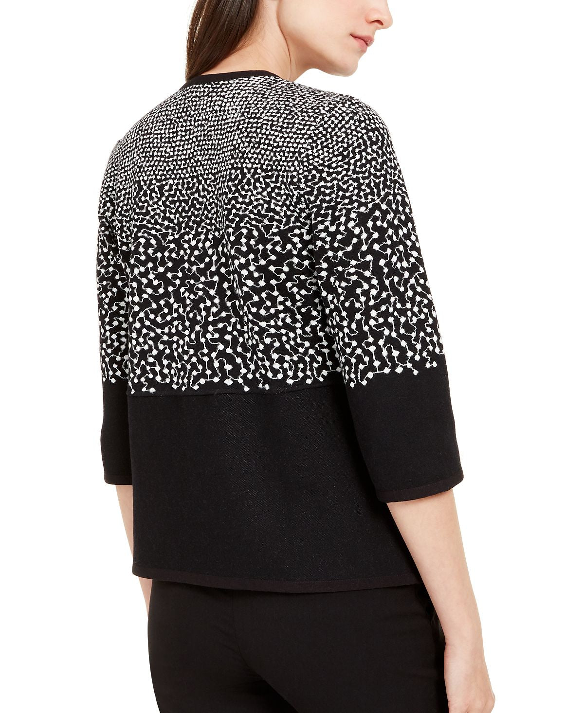 Cardigan feminino Alfani estampado assimétrico com frente aberta, preto, tamanho pequeno