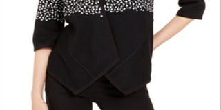 Cardigan feminino Alfani estampado assimétrico com frente aberta, preto, tamanho pequeno