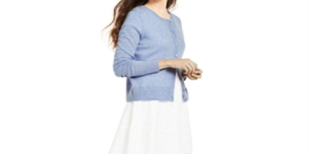 Cardigan feminino de cashmere essencial Charter Club azul - tamanho pequeno